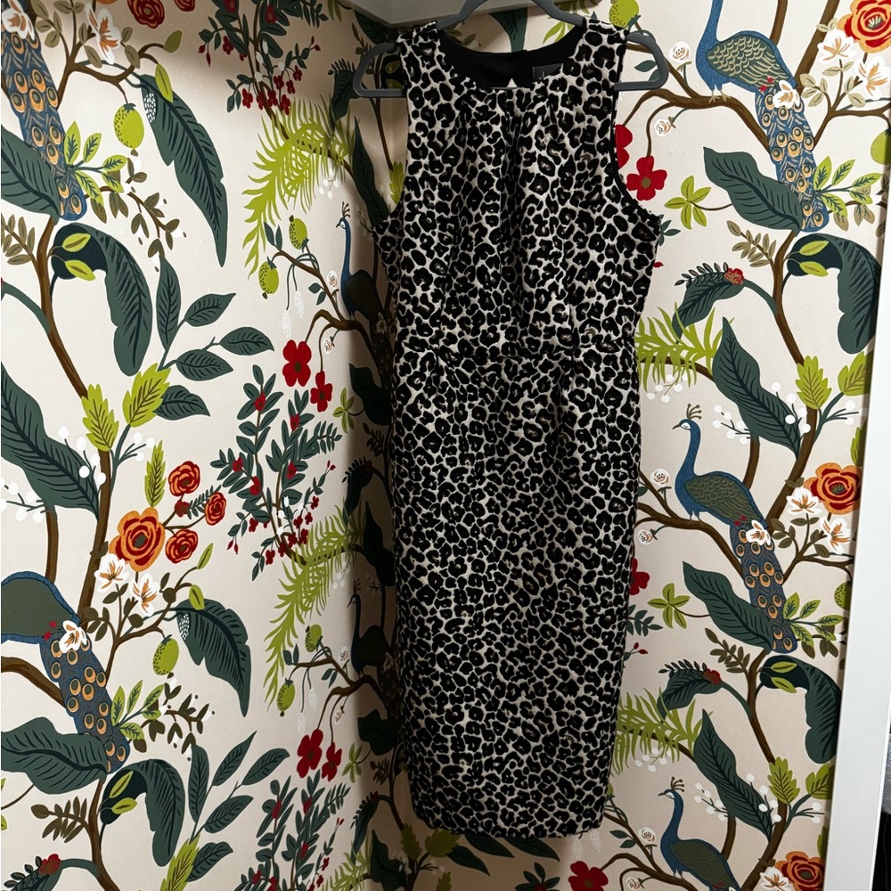 Anthropologie Benicia Jacquard Black and Cream Animal Print Midi Dress Size 12